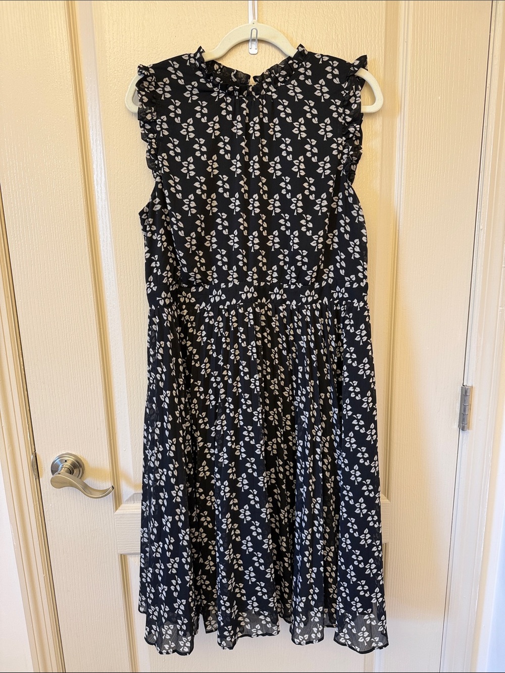 Ann Taylor Black Midi Dress with White Leaf Print